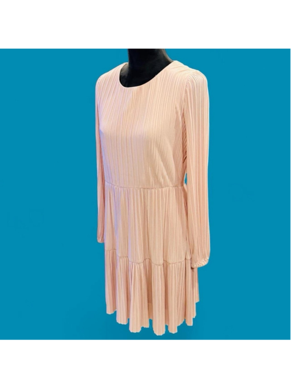 London Times Blush Pink Pleated Long Sleeve Tiered Dress Women’s Size 4